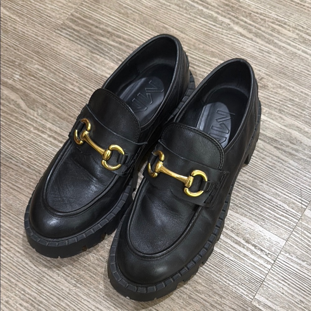 Mango Black Loafers with Gold Accents